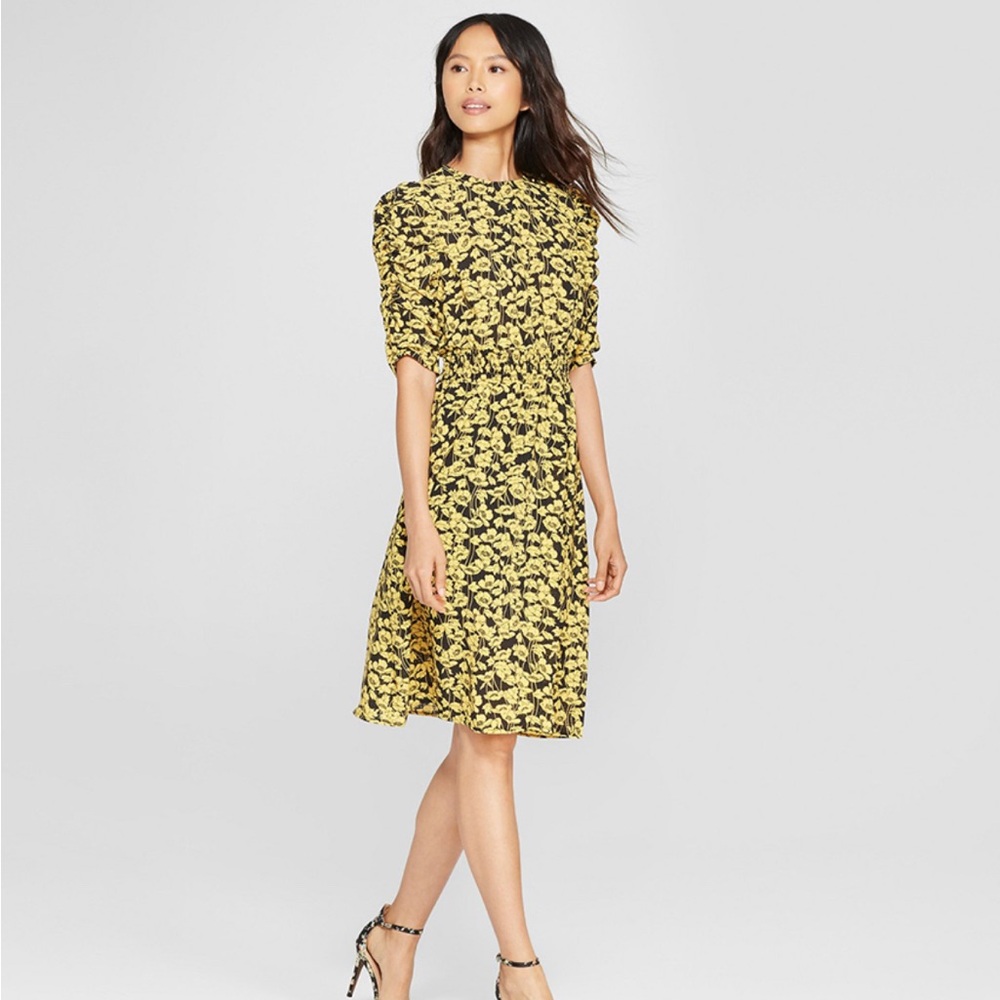 Floral Black and Yellow Dress